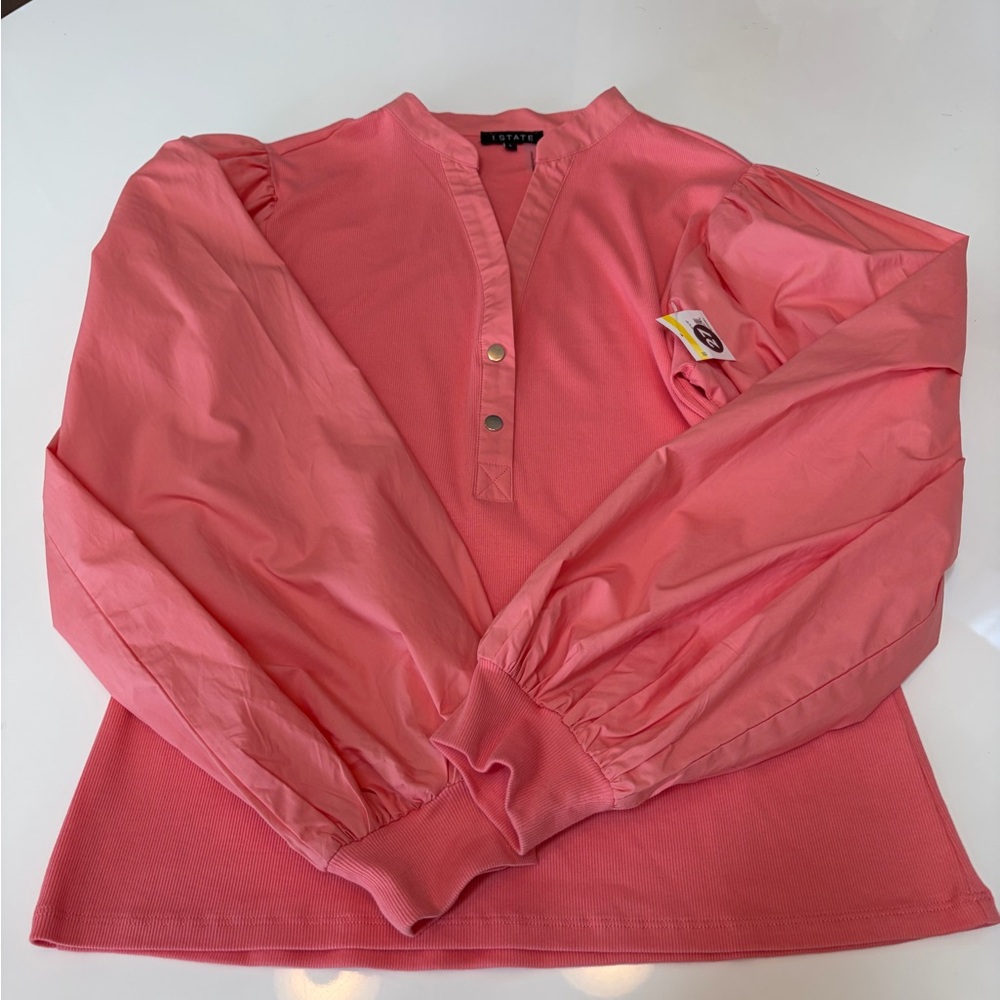 #417 1. State NWT Coral Peach V-Neck Puff Sleeve Blouse - Picture 9 of 11